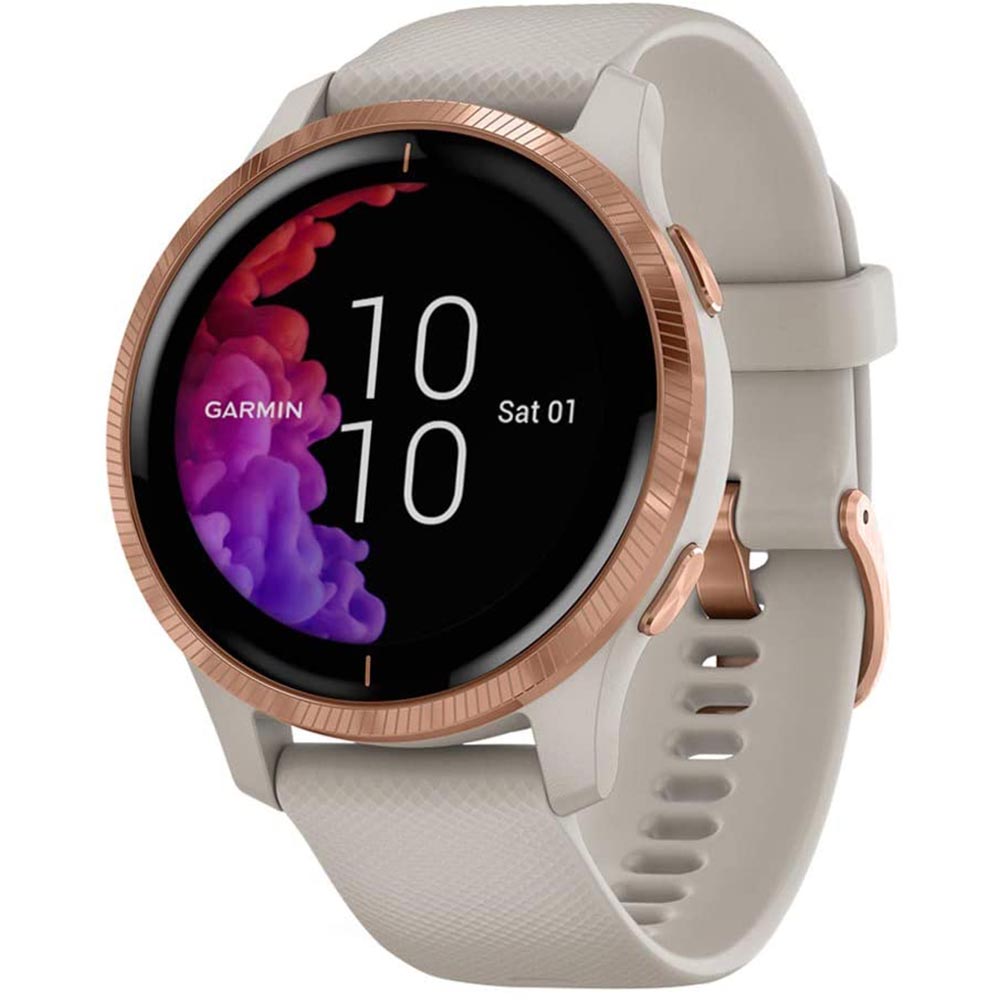 Часы Garmin Venu песочного цвета с золотистым безелем

